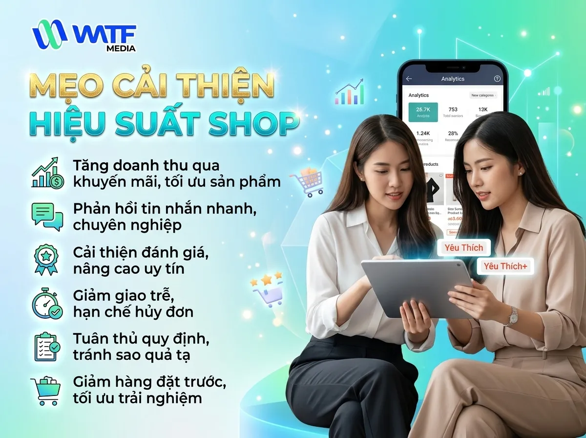 Cần cải thiện hiệu suất Shop bằng tăng trưởng doanh thu, cải thiện phản hồi, giảm giao trễ và nâng cao đánh giá khách hàng Cần cải thiện hiệu suất Shop bằng tăng trưởng doanh thu, cải thiện phản hồi, giảm giao trễ và nâng cao đánh giá khách hàng
