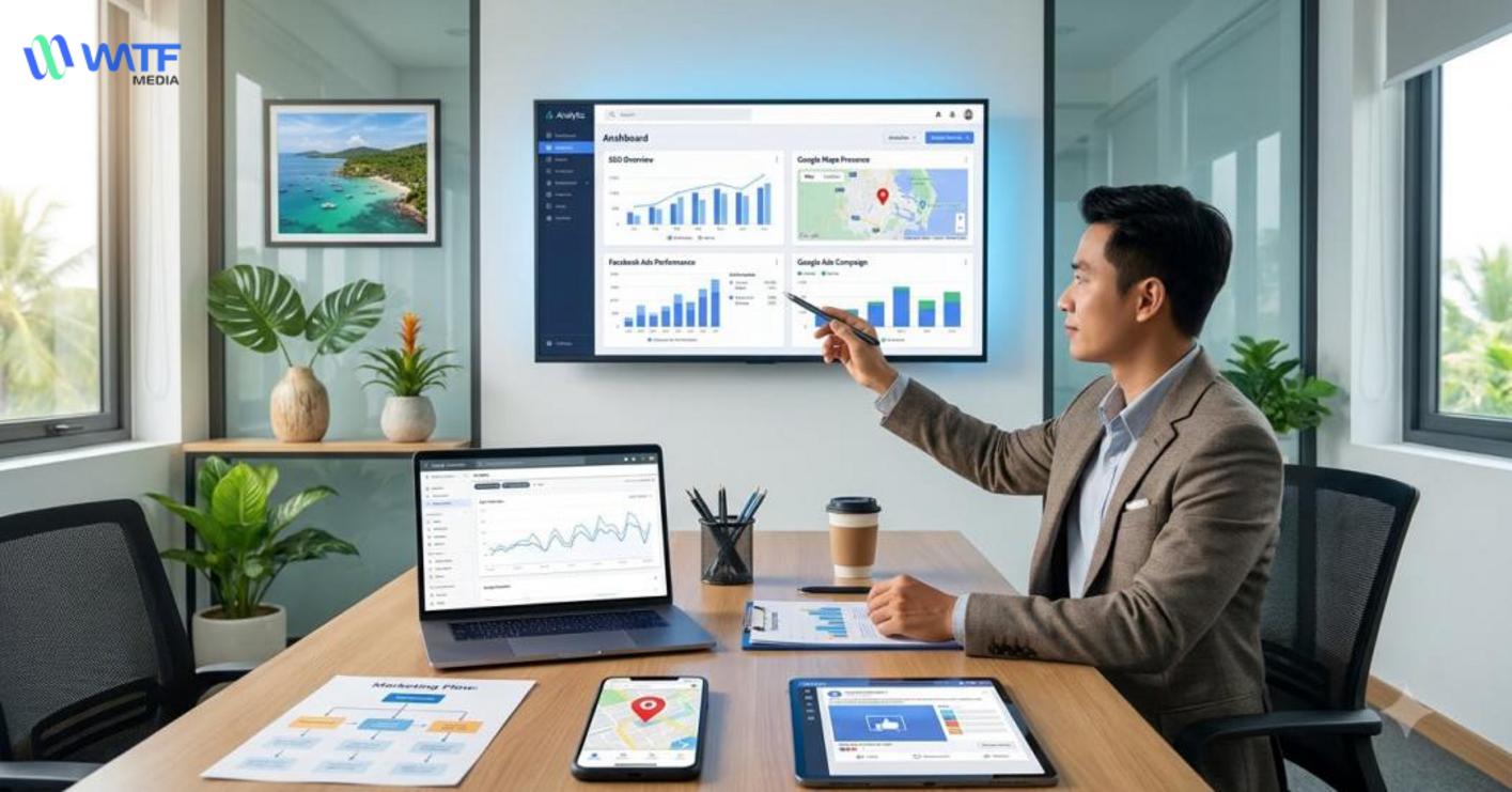 Marketing tổng thể Phú Quốc kết hợp nhiều kênh để giúp khách hàng dễ tìm thấy, ghi nhớ và quay lại.